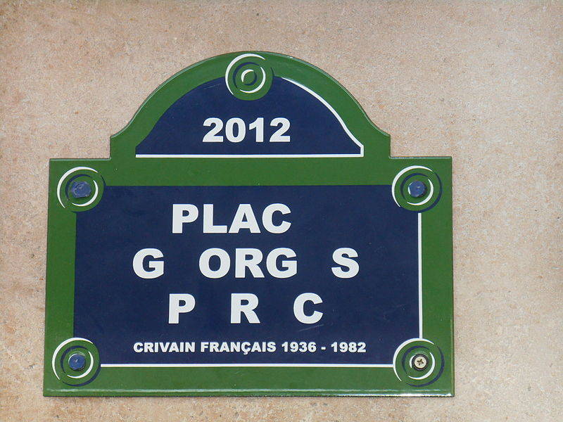 Plaque « Disparition » en hommage à Georges Perec. Oeuvre de l'artiste Christophe Verdon.