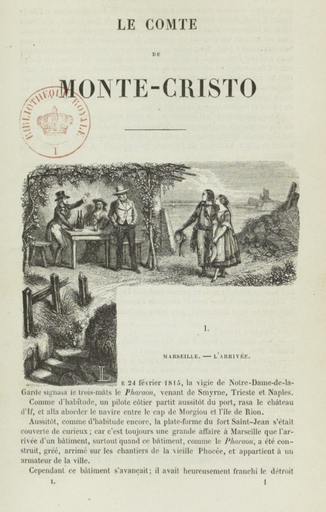 Première page illustrée du compte de Monte-Cristo, d'Alexandre Dumas sur Gallica