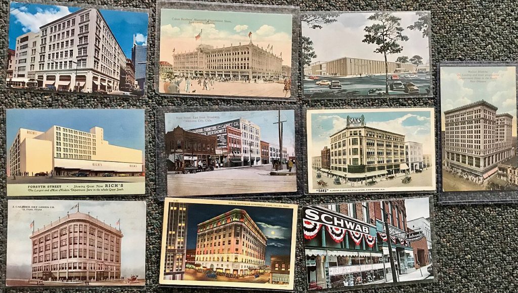 Montage de cartes américaines sanciennes, photographies de bâtiments