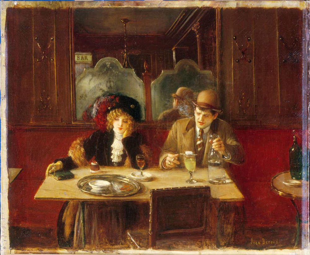 Ce tableau à l'huile, issu d'une série sur les bars parisiens, représentent un couple consommant à une table, assis sur une banquette. La scène comporte des indications olfactives : l'homme fume, le verre de la femme semble contenir un apéritif, tandis que l'homme prépare son absinthe. La femme très apprêtée laisse supposée qu'elle est parfumée.