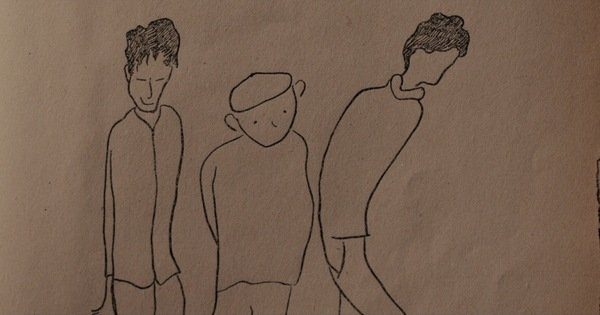 Trois adolescents dessinés d'un trait