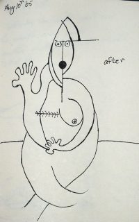 dessin au trait du corps d'une femme opérée du sein
