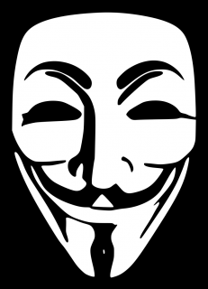 Le masque Anonymous, en blanc sur fond noir
