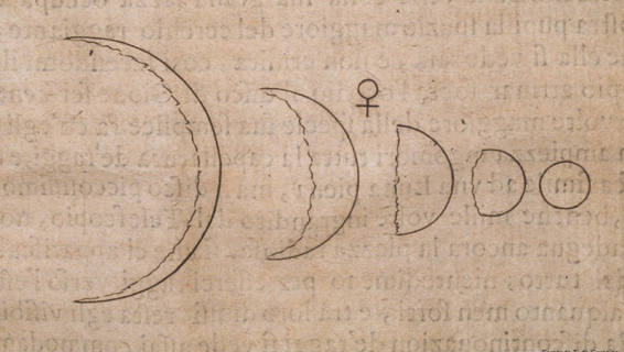 Dessin présentant les phases de Vénus sous forme de cercles en croissant