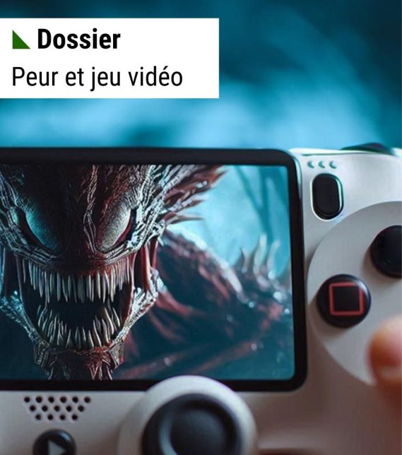 Figure fantastique effrayante apparait sur l'écran d'une console de jeu manuelle