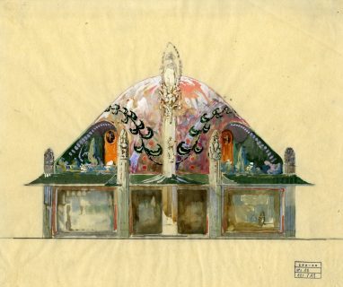 Dessin d'Henri Sauvage, peinture et gouache sur papier, étude pour le pavillon Primavera